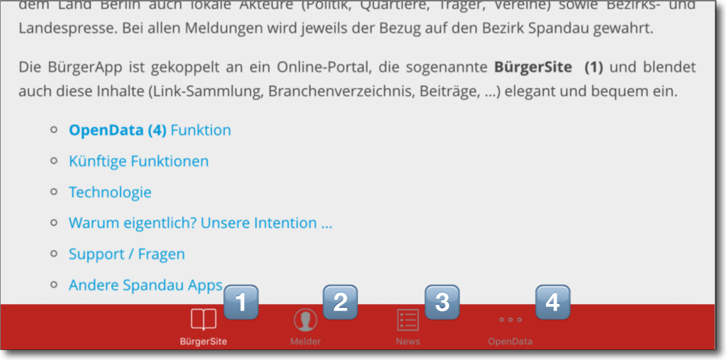 StartMenü der BürgerApp