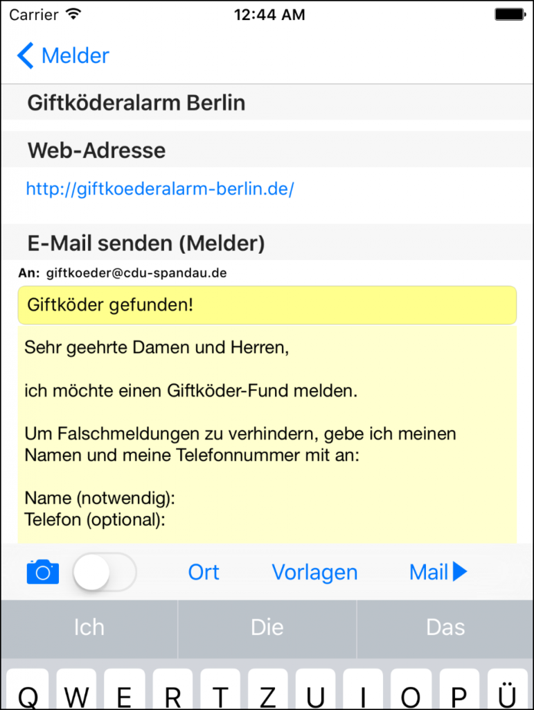 Melder Details / Nachricht